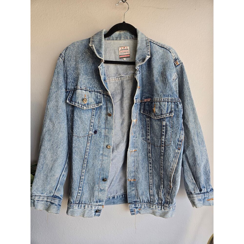 Vintage Original Exhaust Denim Trucker Jacket Acid Wash Blue Large 90s Y2K